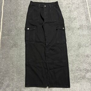 Women's Black baggy wide leg cargo pants with multiple pockets
